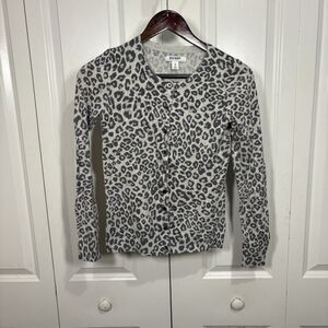 Old Navy XS Leopard Print Cardigan Women Gray Button Front Vintage Y2K Classic